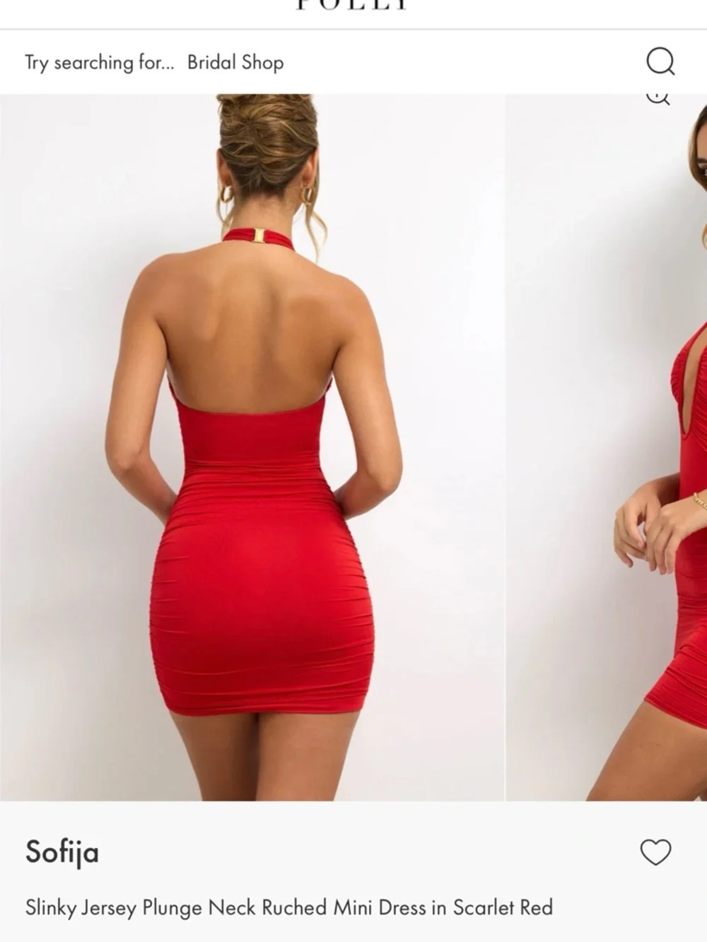 Oh Polly Red Halter Ruched Mini Dress. - Picture 6 of 7